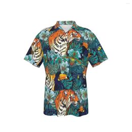 Chemises décontractées pour hommes chemise hawaïenne pour hommes imprimé tigre Cool pour homme plage à manches courtes été boutonné hauts 3D