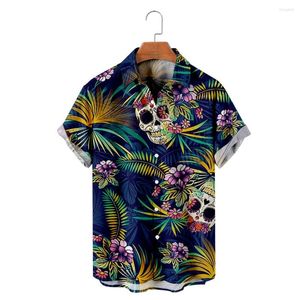 Chemises décontractées pour hommes Crâne hawaïen 3D PrintT-shirt Y2K Hombre Chemise de mode confortable à manches courtes plage vêtements surdimensionnés