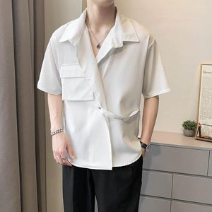 Chemises décontractées pour hommes Chemise à manches courtes irrégulière pour hommes Été Léger Mode Mature Jeunesse Ruffian Beau Design Blanc