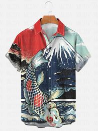 Casual herenoverhemden Koi Fish Fuji Mountain Japan bedrukte Hawaiiaanse zomer dames voor heren tops