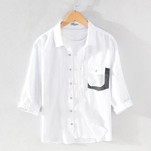 Casual shirts voor heren voor herenlinnen met zeven mouwen met zeven mouwen Zomerkraagtop