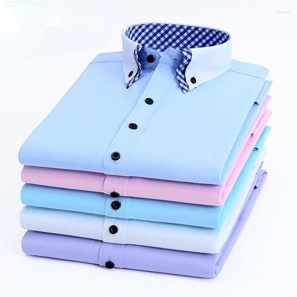 Chemises décontractées pour hommes hauts à manches longues pour hommes automne chemise blanche affaires Double couche col mode coréenne hommes rétro vêtements bleu
