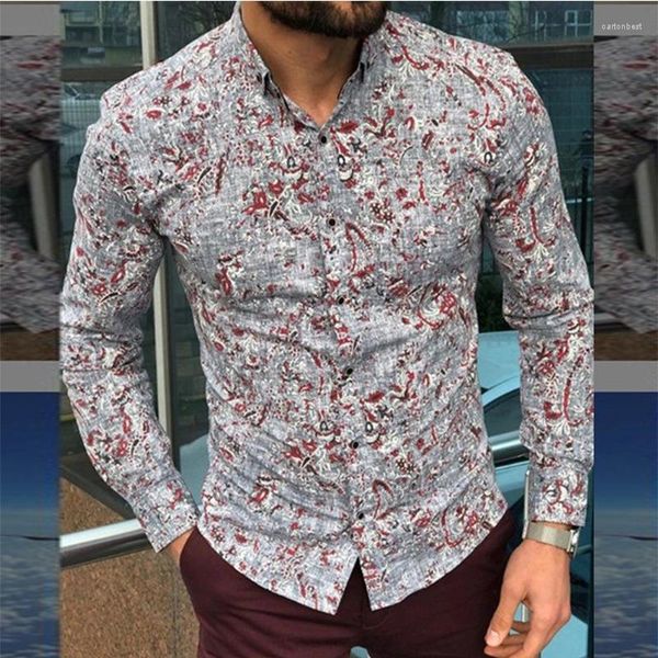 Chemises décontractées pour hommes Chemise à manches longues pour hommes Gris Imprimer Voyage Tendance Mode Auto-culture Shopping Party ShirtMen's
