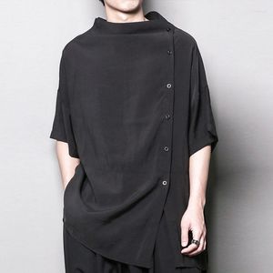 Chemises décontractées pour hommes Chemise à manches courtes à contrôle d'accès diagonal ample pour hommes Mode japonaise Design asymétrique Col demi-haut