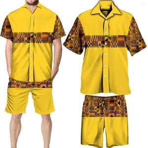 Hommes chemises décontractées hommes luxe or imprimé chemise Shorts ensemble de survêtement Style ethnique col rabattu vêtements africains traditionnels