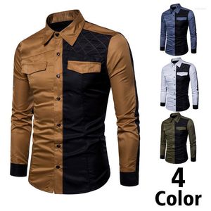 Camisas informales para hombre, camisa a juego de colores para exteriores, manga larga, ajustada, Retro, ropa de calle para hombre, vestido social, ropa de moda para hombre