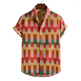 Camisas informales para hombre, camisa holgada de manga corta de verano de talla grande para hombre, blusa de playa hawaiana a rayas Vintage para hombre 2023