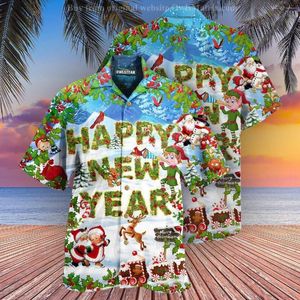 Casual shirts voor heren heren Santa Claus Oversized Cubaanse kraag korte mouw Hawaiiaanse kleding surfen op kerstdag strand zomer