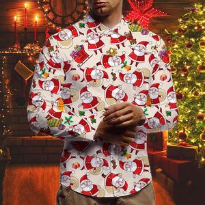 Casual shirts voor heren heren Santa Snowman Print Shirt mode mode lange mouwen reversknop wilde top creatieve slanke feestdecoratie