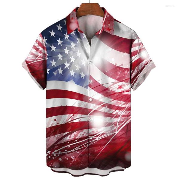 Chemises décontractées pour hommes Chemise pour hommes Drapeau américain Imprimé T-shirt Mode Manches courtes Surdimensionné Été Revers Vêtements