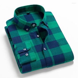 Men's Casual Shirts Men's Shirt Botton Down Cotton Flannel Plaid Long Sleeve Red Green Soft Comfort Slim Fit Styles Brand For Man