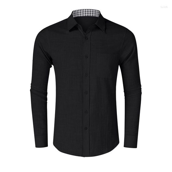 Chemises décontractées pour hommes Chemise pour hommes Coupe régulière Manches longues Revers Couleur unie Coton Lin Noir Blanc Bleu 2023 Taille européenne S-2XL
