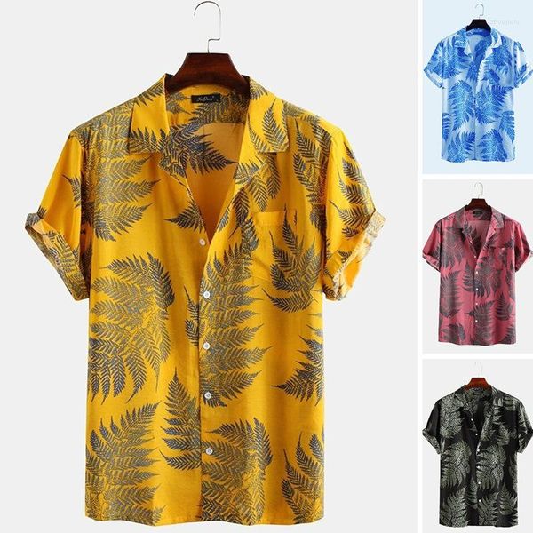 Chemises décontractées pour hommes Chemise pour hommes à manches courtes jaune mince rétro outillage impression style anglais printemps automne social formel homme vêtements