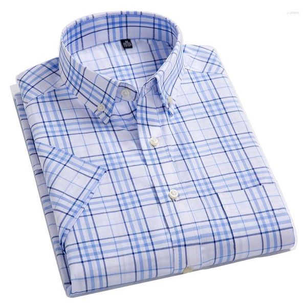 Camisas informales para hombre, camisa de verano con cuello cuadrado de una sola botonadura, de manga corta, de algodón, a cuadros, para viajes, escuela, ropa de trabajo para adolescentes