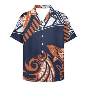Casual shirts voor heren herenhemd met revers zomer polynesische etnische print gemonteerd v-hals mode korte mouw hoogwaardige dagelijkse slijtage