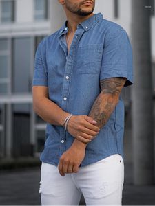 Chemises décontractées pour hommes Chemise en jean à manches courtes pour hommes - Haut ample avec imitation jean pour un style d'inspiration western d'été