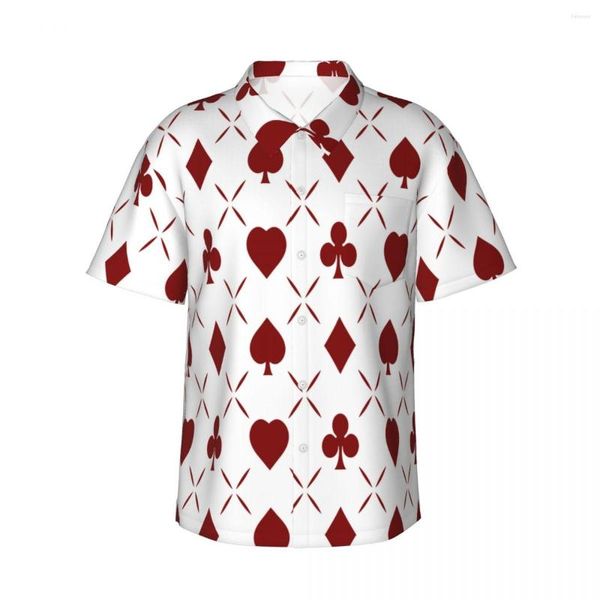 Camisas casuales para hombres Camisa de manga corta para hombres Corazones de póquer rojos Clubes Espadas y diamantes Ropa de playa Tops con personalidad