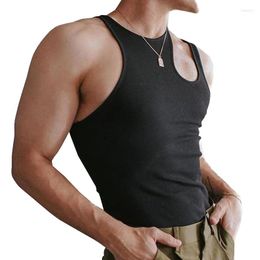 Chemises décontractées pour hommes Tee-shirt de sport pour hommes Mâle Summer Fitness Sans manches Bottoming Débardeur Solide Couleur Tops Découpé Skinny T-shirt Gilet Sexy