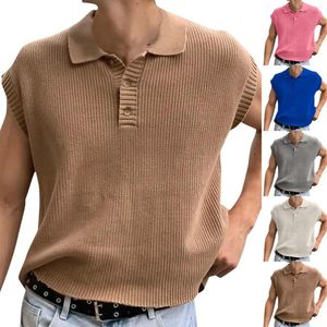 Camisas casuales para hombres Primavera Verano Color sólido Capel Collar Sin mangas Prendas de punto Polo Tops Camisas Para Hombre