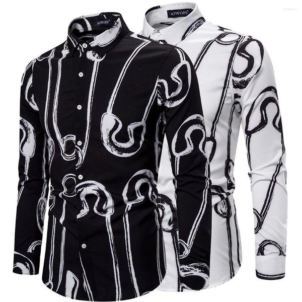 Camisas casuales de los hombres Estilo de los hombres Diversión de vacaciones Camisa de manga larga con estampado de pines Camisa de negocios Club nocturno Tamaños europeos y americanos Vestido para hombres