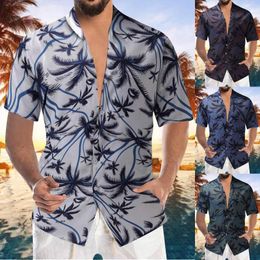 Camicie casual da uomo Camicia estiva da uomo per il tempo libero Camicetta superiore stampata a maniche corte hawaiana da spiaggia al mare Pigiama blu