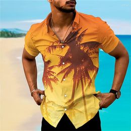 Mannen Casual Shirts Mannen Zomer Shirt Hawaiian Oversized Korte mouwen Kokospalm Afdrukken Mode Strand Feestjurk SX-5XL