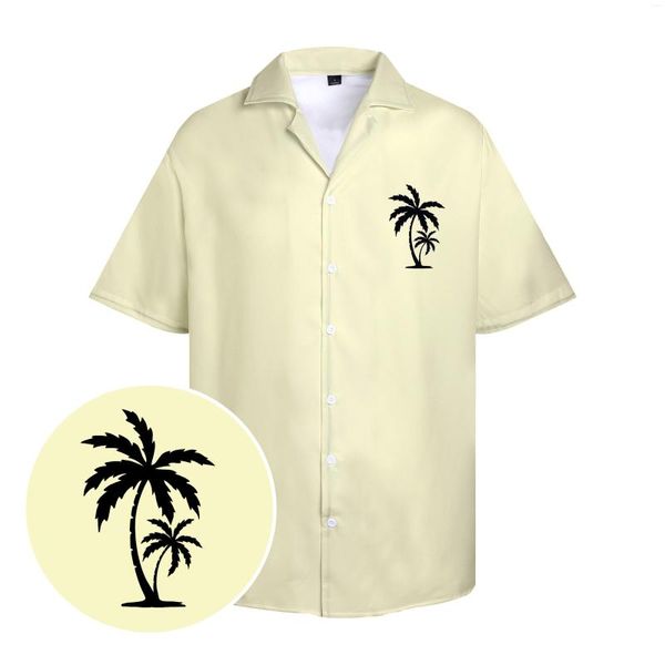 Chemises décontractées pour hommes Jaune Hawaii Tops Noir Cocotier Logo Imprimé Vêtements Y2k Button Down Summer Plus Size