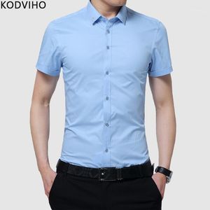 Heren casual shirts mannen 5XL wit shirt zomer korte mouw heren solide katoen camisas man slim fit reguliere camisa formele roze kleding