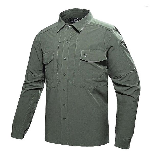 Chemises décontractées pour hommes Hommes Automne Manches longues Tactique Quick Dry Cargo Blouse Chemise avec 2 poches poitrine en plein air équipe militaire hauts de travail