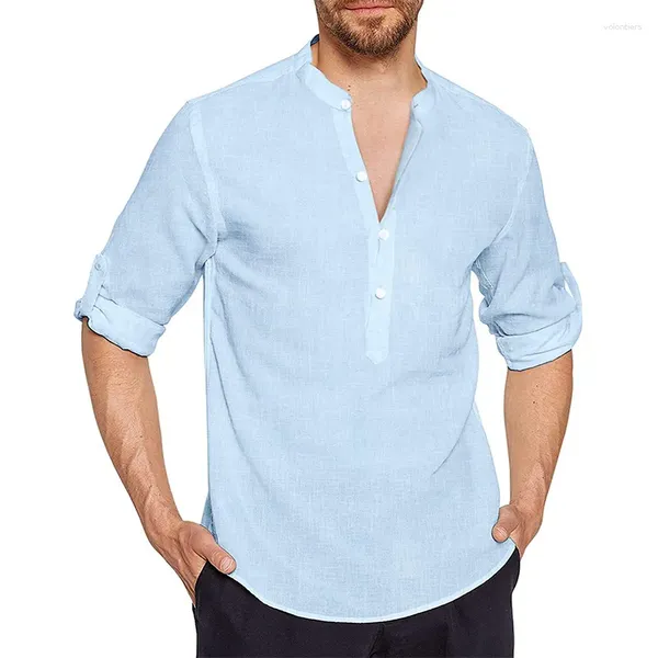 Camisas casuales para hombres Blusas para hombres Camisa de lino de algodón Manga larga Top suelto Hombre Formal Negocios Blanco Normal Social Streetwear