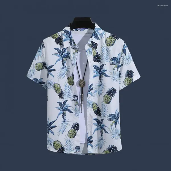 Camisas casuales para hombres Camisa transpirable Estilo tropical con colorido tela seca rápida para vacaciones Top de playa suelto giro hacia abajo