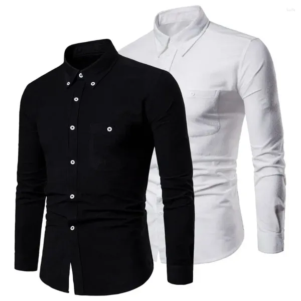Camisas casuales para hombres Camisa de negocios para hombres con estilo Primavera Verano con cuello vuelto Slim Fit Diseño Parche de bolsillo largo para