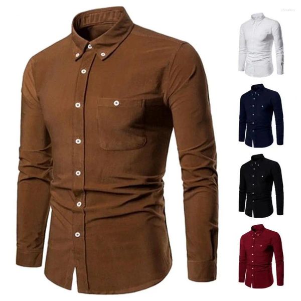 Chemises décontractées pour hommes Hommes Business Top Shirt Slim Fit Printemps Été avec col rabattu Patch de conception à boutonnage unique pour le confort