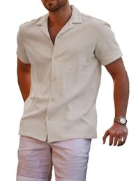 Chemises décontractées pour hommes Hommes Boutonné Cardigan tricoté Solide Couleur Été Manches courtes Tops pour Beach Streetwear