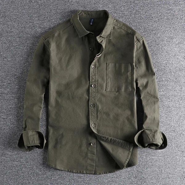 Chemises décontractées pour hommes Hommes Cargo Chemise À Manches Longues Lavé Pur Coton Militaire Uniforme Travail Léger Safari Style Mâle Manteaux