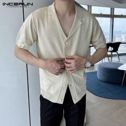 Casual shirts heren heren Casual shirt revers Rapel Korte mouw Solide kleur knop Streetwear Summer Tops 2023 Koreaanse vrije tijd Men Kleding S5XL Z0224