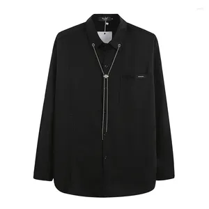 Chemises décontractées pour hommes Collier de chaîne à manches longues en vrac Streetwear Mode Hip Hop Blouses blanches noires pour vêtements Y2K