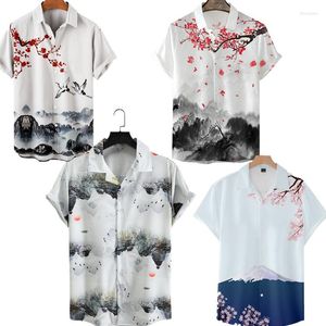 Casual shirts voor heren mannen Chinese elementen Shirt strand abstract patroon landschap schilderen inkt schilderen