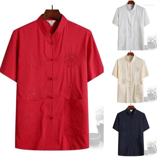 Camisas informales para hombre, camisetas de estilo chino Hanfu para hombre, pantalones tradicionales de Wushu, camisa corta, ropa de moda Oriental