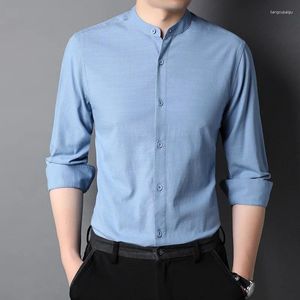Chemises décontractées pour hommes Hommes Classic Collaarless Chemise à manches longues 2023 Spring 'Business Solid 7 Couleurs Brnad Robe Chemise