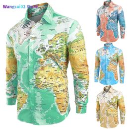 Chemises décontractées pour hommes Vêtements pour hommes 2019 décontracté carte du monde imprimé avec bouton chemises pour hommes haut chemisier chemise masculine design de mode de haute qualité 021723H