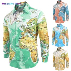 Casual shirts voor heren mannen kleding 2019 Casual World Map Print met knop Heren shirts Top Blouse mannelijk shirt modeontwerp hoge kwaliteit 021723H