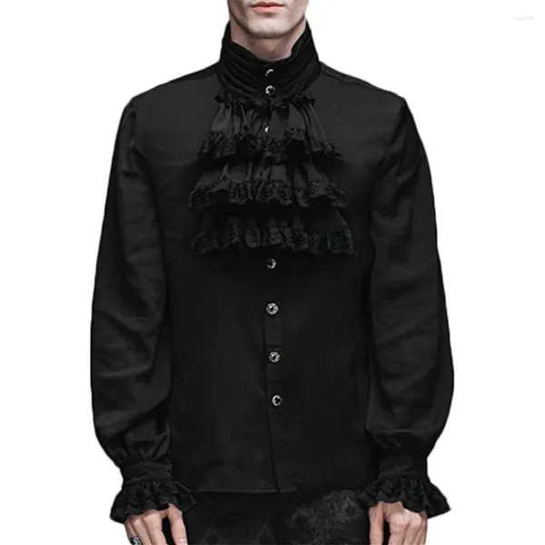 Camisas casuales para hombres Ropa para hombres Collar de soporte retro para hombre Vampiro Victoriano Renacimiento Gótico con volantes Camisa medieval y blusa Tops