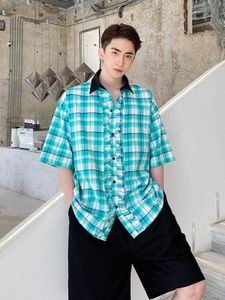 Casual shirts voor heren Men kleding 2022 Zomer Turn Down Collar Collar korte mouw plaid print shirt voor losse Korea-stijl t-shirt topsman's