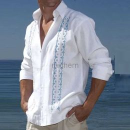 Casual shirts voor heren Men kleding 2023 Mode knop Turn-down kraag blouse vakantie strand bedrukte top nieuw lente katoenen linnen shirt 240416