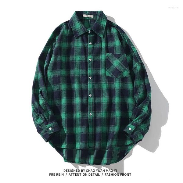 Hommes chemises décontractées hommes vêtements 2023 surdimensionné boutonné chemise avant court dos Long hommes automne à la mode marque Style manches Plaid