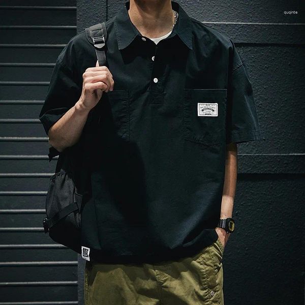 Chemises décontractées pour hommes Vêtements pour hommes 2023 Summer Cargo Chemise à manches courtes Marque de mode japonaise Lâche Grande taille T-shirt noir