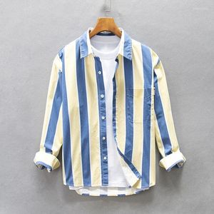 Camisas casuales para hombres Ropa para hombres 2024 Papas sueltas de invierno de otoño de moda azul y amarillo algodón de algodón cómodo