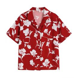 Camicie casual da uomo Abbigliamento da uomo Camicetta Stampa floreale estiva Camicia hawaiana a maniche corte vintage Maglietta da spiaggia ad asciugatura rapida Rosso Unisex 230403