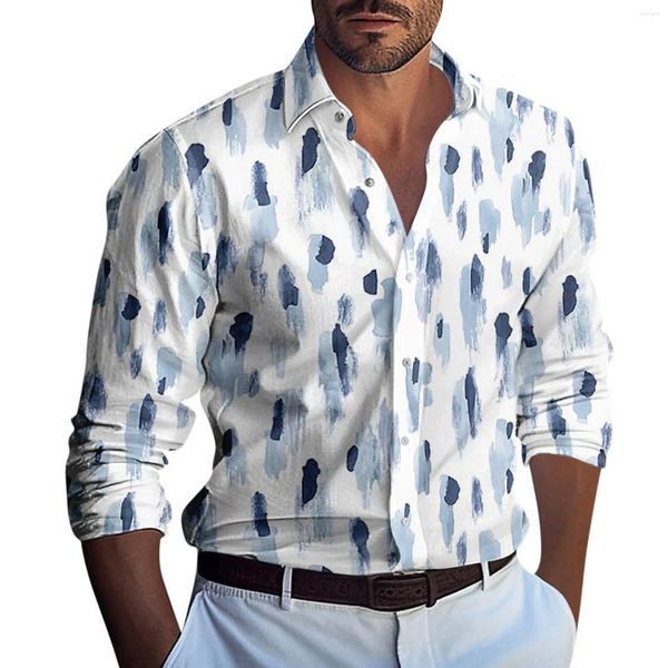 Camisas casuales para hombres Ropa para hombres Delicada para combo Cuello vuelto Mangas largas Blusa impresa Gemelos Camisas E Blusas